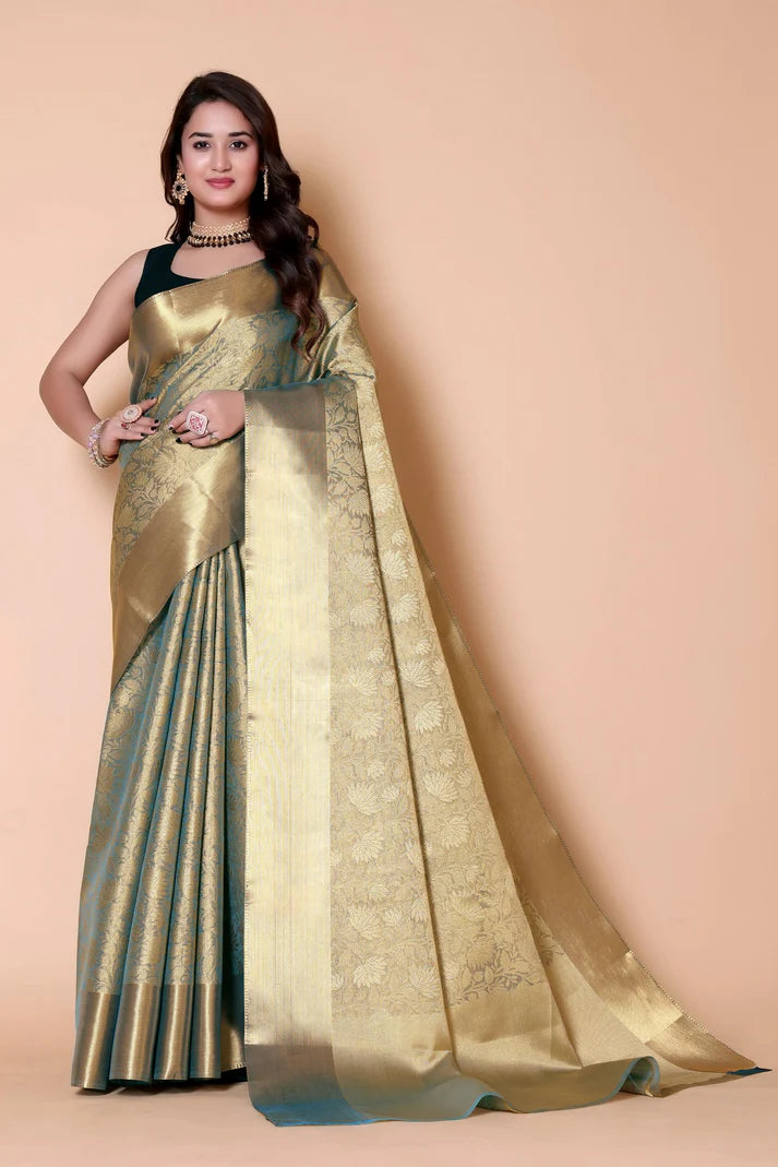 Luxury Golden Silk Saree for Wedding & Festive Wear