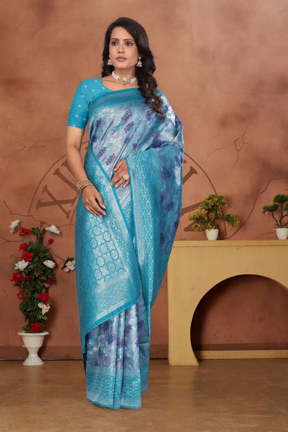 Luxurious Banarasi Silk Saree with Floral Brocade Weaving