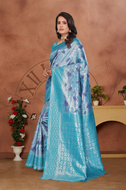 Luxurious Banarasi Silk Saree with Floral Brocade Weaving