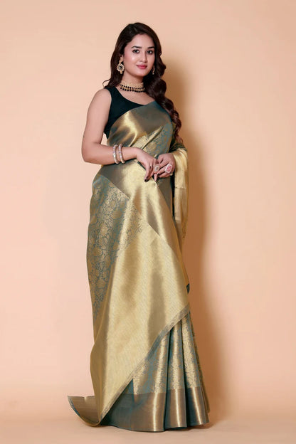 Luxury Golden Silk Saree for Wedding & Festive Wear