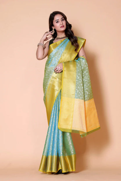 Elegant Floral Weave Saree with Rich Zari Border