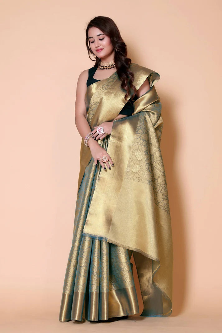 Luxury Golden Silk Saree for Wedding & Festive Wear
