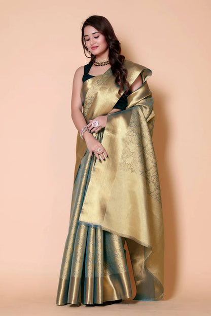Luxury Golden Silk Saree for Wedding & Festive Wear