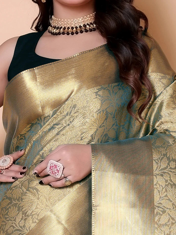 Luxury Golden Silk Saree for Wedding & Festive Wear