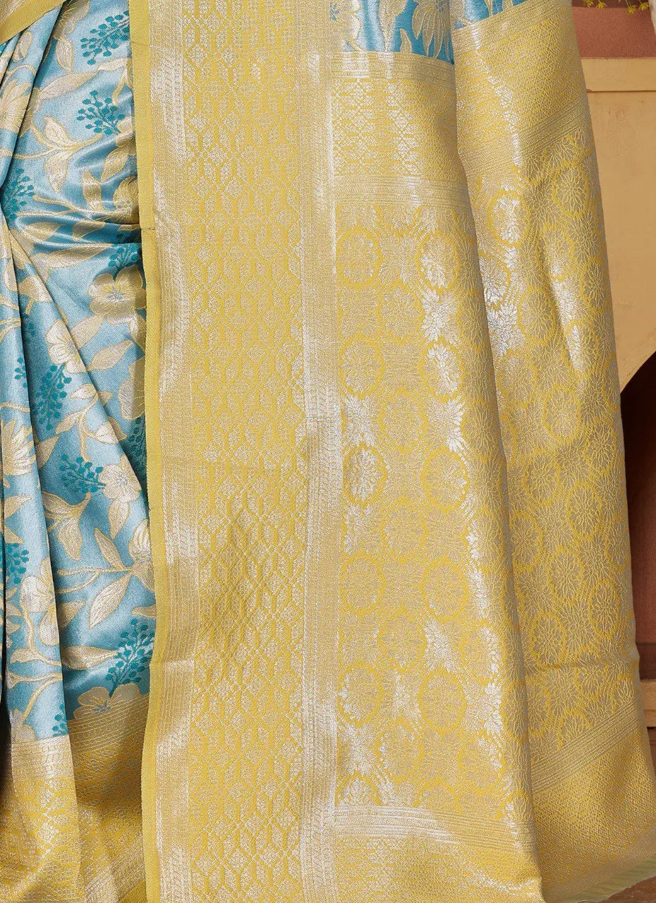Luxurious Banarasi Silk Saree with Floral Brocade Weaving