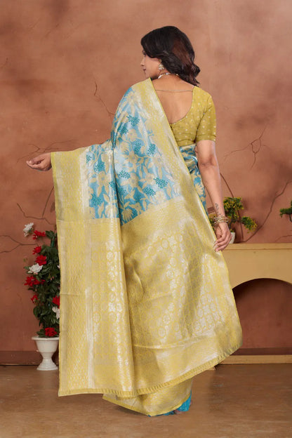 Luxurious Banarasi Silk Saree with Floral Brocade Weaving