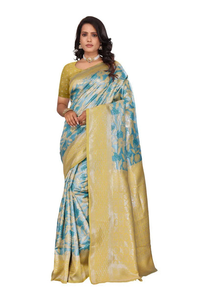 Luxurious Banarasi Silk Saree with Floral Brocade Weaving