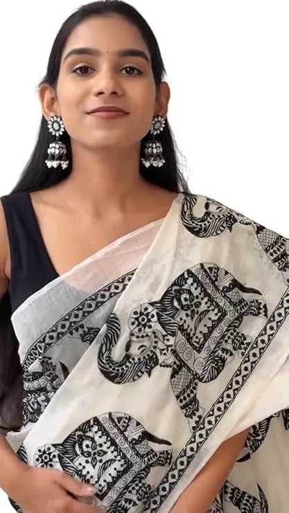 Handloom Cotton Saree with Tribal Elephant Prints