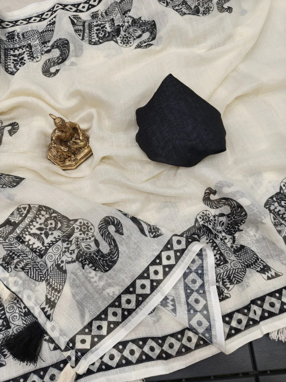 Handloom Cotton Saree with Tribal Elephant Prints