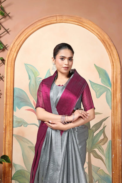 Rich & Regal Ready-to-Wear Saree | Premium Tissue Cotton