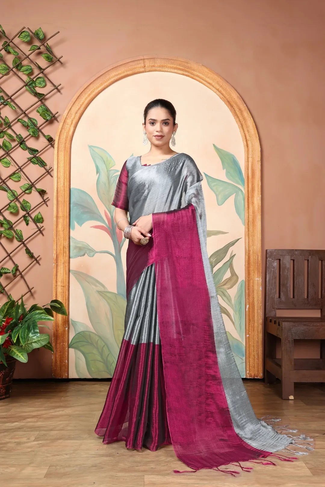 Rich & Regal Ready-to-Wear Saree | Premium Tissue Cotton