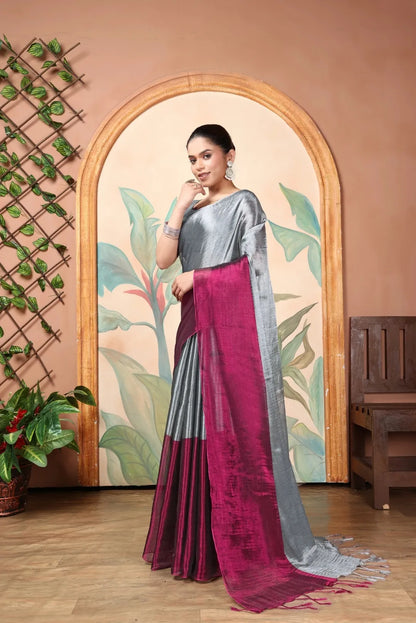 Rich & Regal Ready-to-Wear Saree | Premium Tissue Cotton