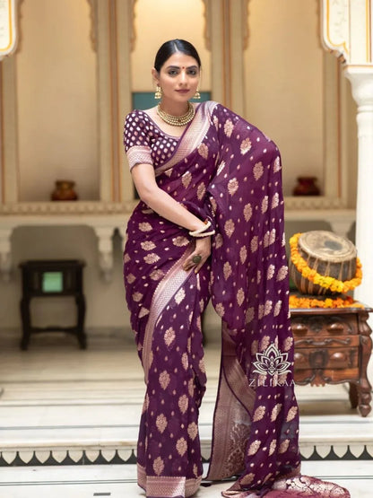 Charming Black Party Wear Saree with Golden Zari Design