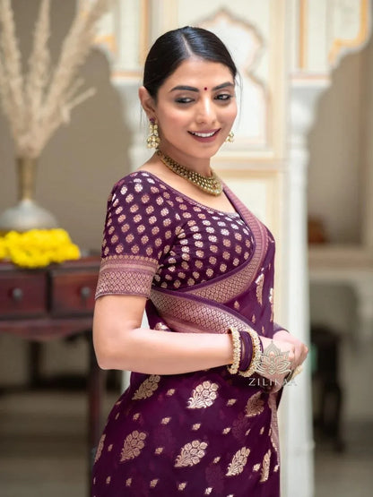 Charming Black Party Wear Saree with Golden Zari Design