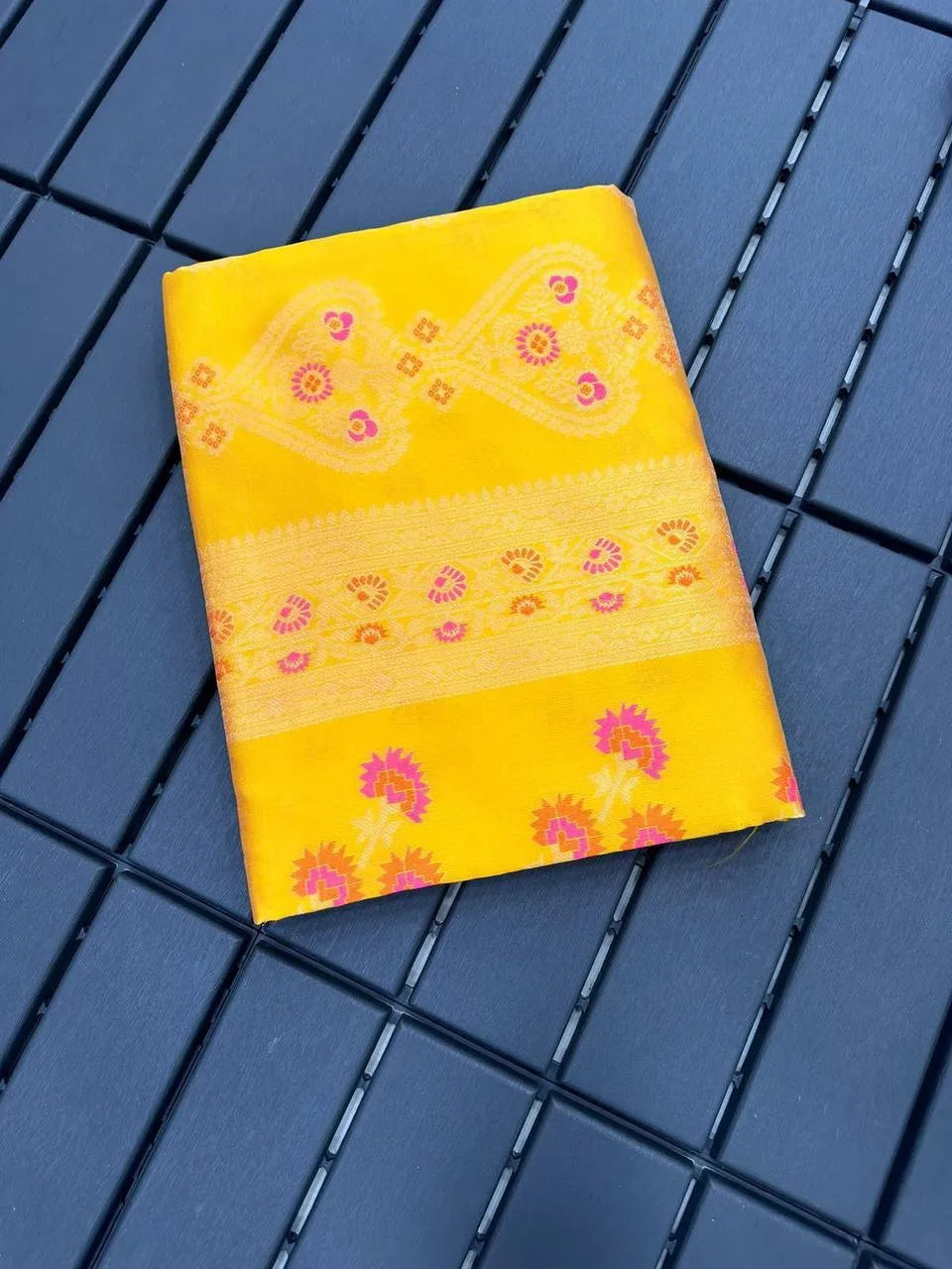 Traditional Banarasi Saree with Floral Golden Motifs