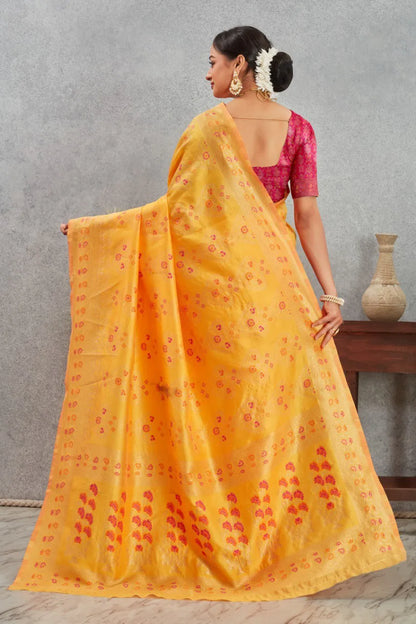 Radiant Banarasi Silk Saree with Delicate Floral Weaving