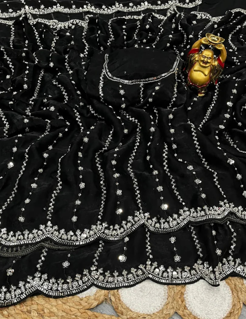 Luxurious Designer Space Silk with Beads worK