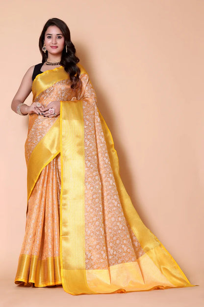 Elegant Floral Weave Saree with Rich Zari Border