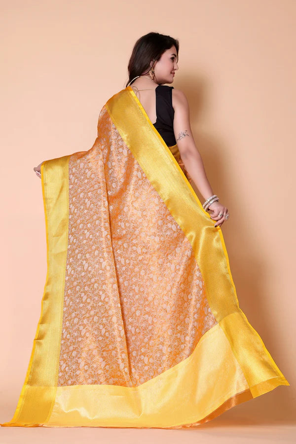 Elegant Floral Weave Saree with Rich Zari Border