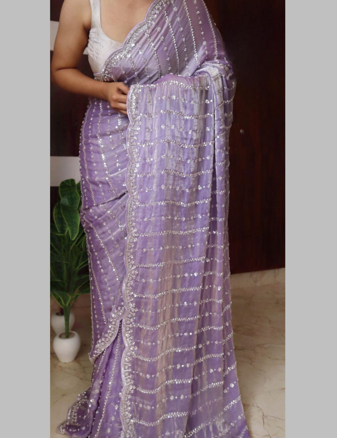 Luxurious Designer Space Silk with Beads worK