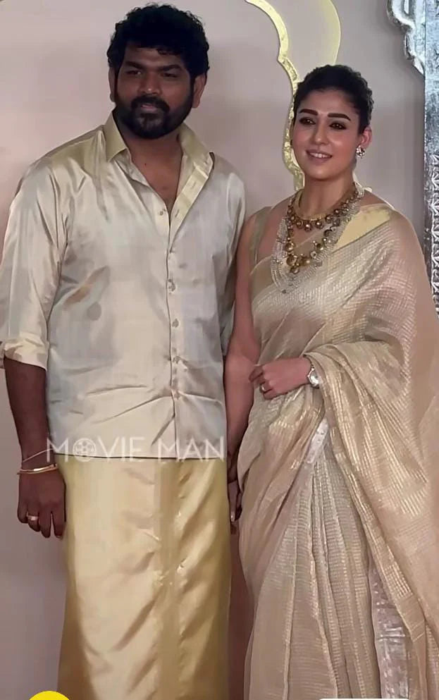 Nayan Tara Wedding Special White Saree with Golden Zari Work